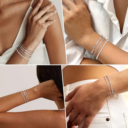 Image of adoyi Gold Bracelets for Women, 14K Gold Plated Stackable Bracelet Stack Set Adjustable Charm Paperclip Chain Cuban Link Layered Waterproof Jewelry Sets Gifts for Womens 6.5 Inch