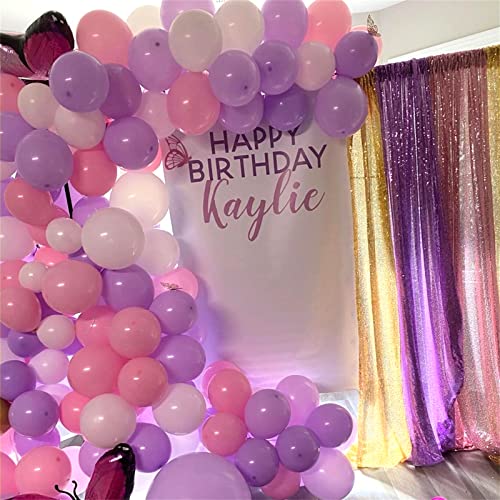 Image of Pink and Purple Balloons, 75 Pack Pastel Purple Pink and Matte White Latex Balloons, Pink Purple Macaron Helium Balloons for Girls Birthday Wedding Baby Shower Christening Engagement Party Decorations