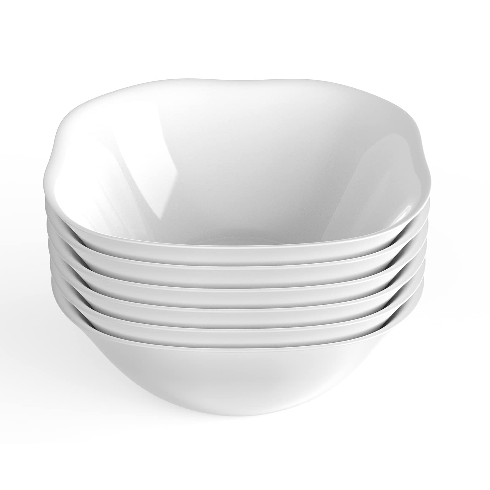 MEKY Ceramic Soup Bowls, 20oz Bowls for Kitchen Set of 6, Microwave & Dishwasher Safe, Stackable, Durable, Elegant Design for Cereal, Pasta, Rice, Ice Cream, and Oatmeal, White