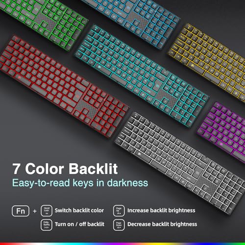 2.4G Wireless Keyboard Backlit, UK QWERTY Layout Quiet Keys - Computer Rechargeable Ergonomic Low profile Keyboard, Silent Keys Full Size Compatible for Windows, Laptop, PC, Gaming, PS5 - Black - Image 2