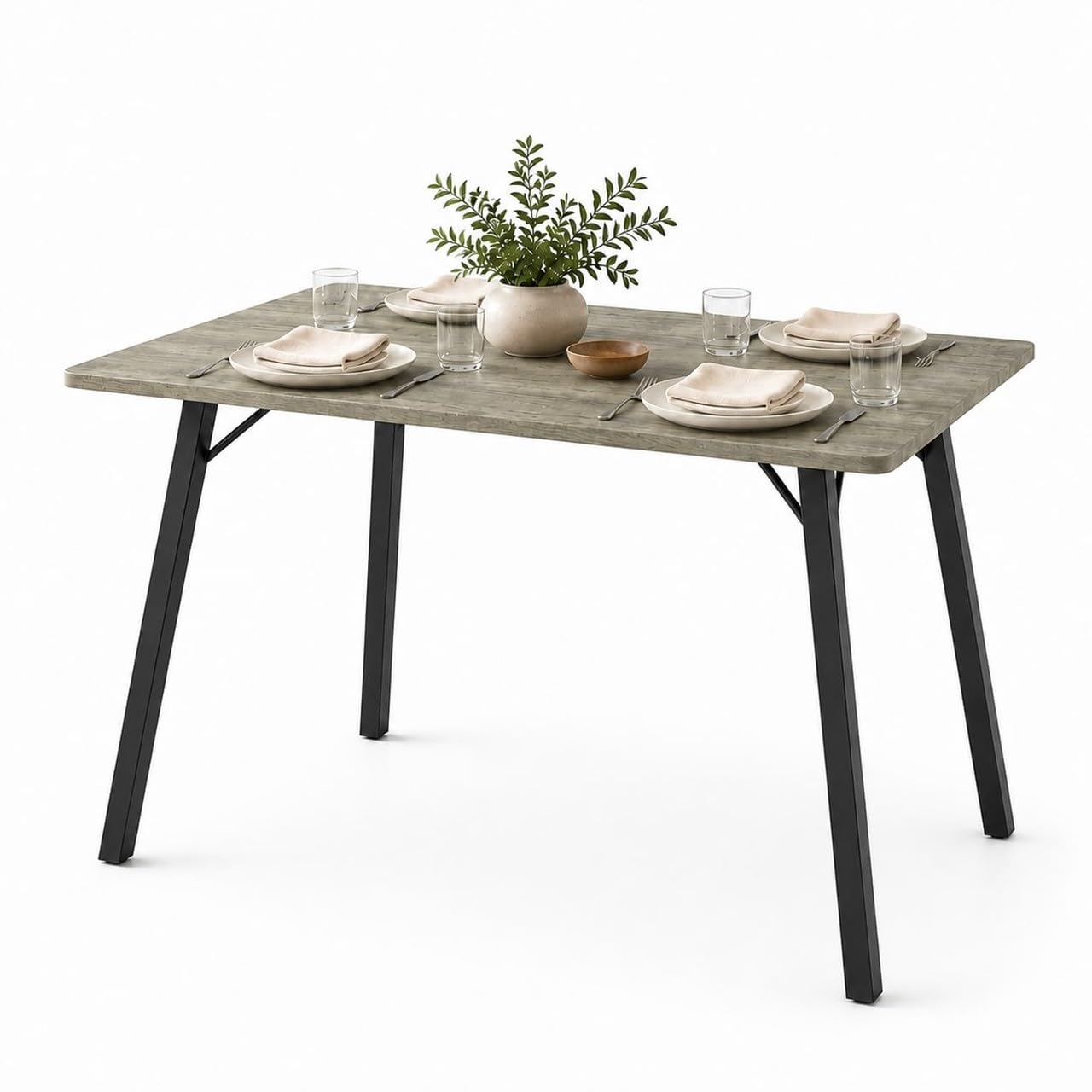 URBNLIVING 4 Seater Rectangular Dining Table with Metal Legs (Greige Oak)