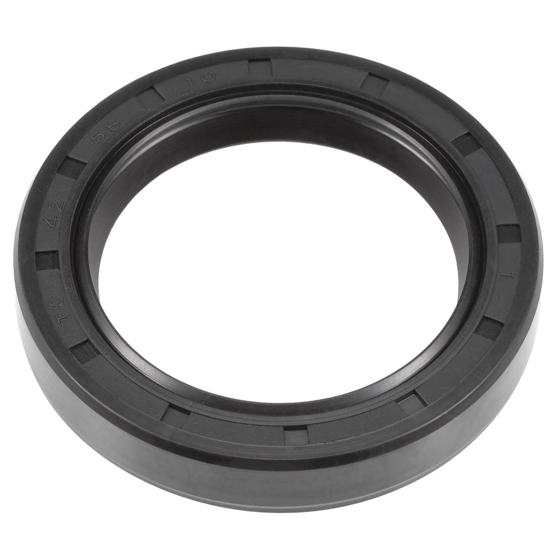 uxcell Oil Seal, TC 42mm x 58mm x 10mm Nitrile Rubber Cover Double Lip with Spring for Bearing Shaft, Black Pack of 1