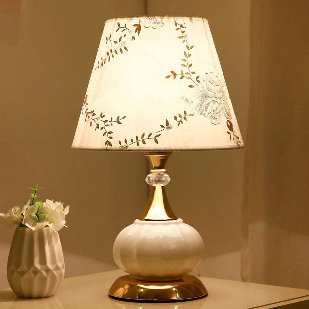 Lampa Stołowa Do Salonu Nocna Lampa Stołowa Drukowanie Tkanin Abażur Lampka Do Sypialni Kreatywna Ceramiczna Szafka Nocna Lampa Biurkowa Do Sypialni Salon Lampka Nocna(Touch switch)