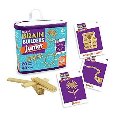 MindWare KEVA Brain Builders Set of 2: Original KEVA Brain Builders and KEVA Brain Builders Junior Great Addition to STEM Building Toys and Classroom Games 40 Planks & 70 Puzzles Total