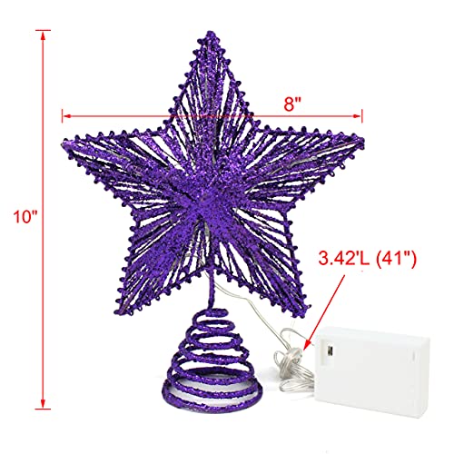 CVHOMEDECO. Purple Glittered 3D Tree Top Star with Warm White LED Lights and Timer for Christmas Tree Decoration and Holiday Seasonal Décor, 8 x 10 Inch by CVHOMEDECO. - Used condition - Image 6