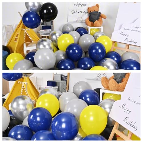 Image of Black and Yellow Balloons, Bat Theme Balloons Hero Birthday Decorations, Yellow Black Silver Navy Blue Balloon City Balloon Party Decorations for Kids Boys Birthday Inspired Party Supplies Decor
