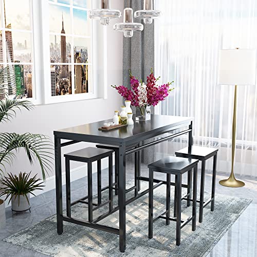 Lamerge Dining Bar Table Set For 4, Modern Counter Height Table And 4 Bar Stools, 5 Piece Bar Table And Chairs Set For Small Spaces, Apartment, Pub, Dining Room, Kitchen (Black) #TOP7