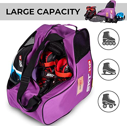 Skt Hp Kids Roller Blades Adjustable Flashing Inline Skates And Roller Skate Bag Purple #TOP6