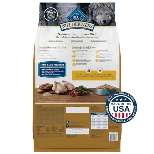 Image of Blue Buffalo Wilderness with Chicken High Protein with Wholesome Grains Healthy Weight Dry Dog Food for Adult Dogs, 30% Protein, Supports Immunity with Antioxidant-Rich LifeSource Bits, 24 lbs.