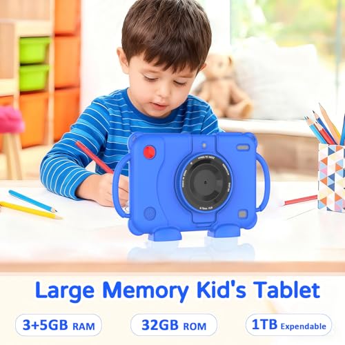 PEICHENG Tablet for Kids 7Inch IPS Display, (3+5GB) RAM+32GB ROM+1TB Expand, Shockproof Case with Handles, Parental Control, Educational Entertainment Apps, Dual Cameras (90° Rotatable Len), Blue - Image 4