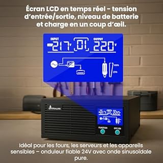 Extralink PIORUN UPS 1200W Onde sinusoïdale Pure 24V à 230V | Alimentation de Secours & onduleur PC avec écran LCD | Alimentation sans Interruption pour Chauffage, serveurs, appareils médicaux