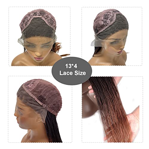 Besfor Lace Front Knotless Box Braided Wigs Heat Resistant Fiber Synthetic Twist Braid Wigs Ombre Brown Colored Half Hand Tied 13X4 Front Lace Wig With Baby Hair For Black Women 28” 450G #TOP4