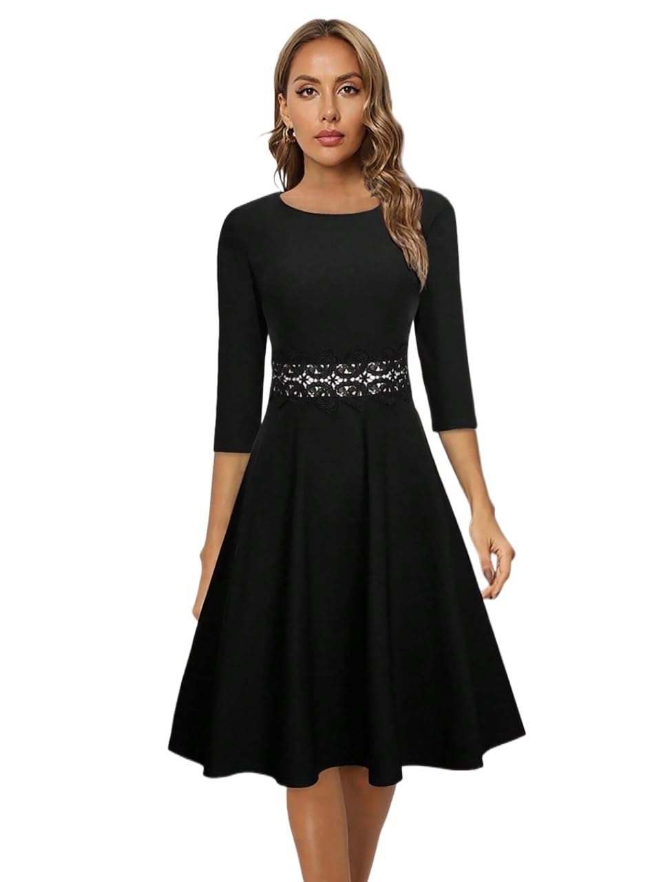 chinese dress ladies Thrse black guipure-lace panelled midi dress (Without belt)