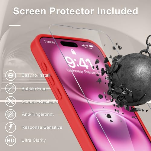 Image of YENAPOON for iPhone 16 Plus Case, Matte Magnetic Phone Cover [with 1 Screen Protector] [Support for MagSafe] [Shockproof Military Grade Protection] Translucent Frosted Back, Red