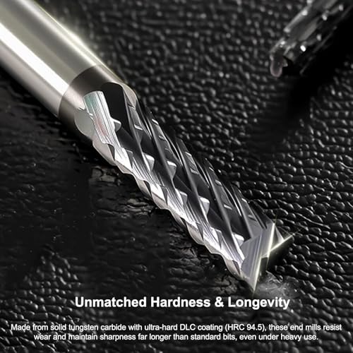 HeeHoo 10Pcs 3.175 mm Bakelite-Specific DLC Coatings Carbide End Mills, 1/8