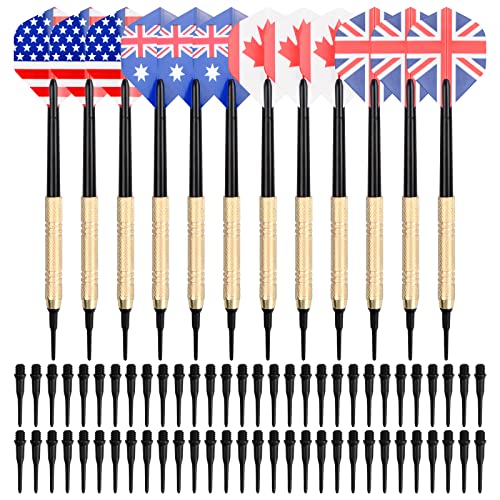 Xzeemo Dardos Punta Plastico, Dardos para Diana Electrónica, 12 Juego de Dardos con 100 Puntas y 12 Plumas, Dardos Suaves para Principiantes Profesionale Regalo de Niño (14 Gramos)