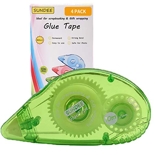 Rollo de cinta adhesiva permanente de doble cara para scrapbook Runner – 0,8 cm x 800 pulgadas – Aplicador de rodillos adhesivos permanentes, verde, paquete de 4