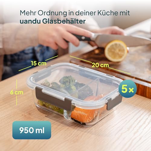 Foto von uandu Glasbehälter mit Deckel 10-teilig – Meal Prep Boxen Glas 2 Fächer