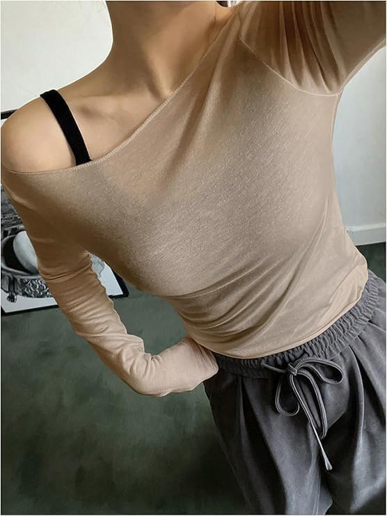 QJQ Women's Sheer Mesh Off The Shoulder Tops Long Sleeve See Through Shirts Going Out Party Club Outfits - Image 4