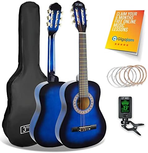 3rd Avenue 3/4 Size Kids Classical Guitar Spanish Nylon String Beginner Pack Bundle - 6 Months FREE Lessons, Bag, Strings, Digital Tuner  Sunburst