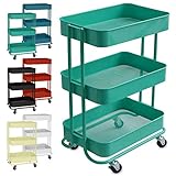 FUNKTIONELLES DESIGN: Dank seiner kompakten Gesamtgröße von 47 (B) x 31 (L) x 74 (H) cm schafft das Rollregal auch in kleinen Nischen optimalen Stauraum. Die abgerundeten Ecken schützen vor Stoßverletzungen und die kurvig geformten Eisenstangen bieten eine äußerst stabile Konstruktion.