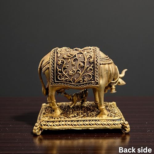 Estatua de vaca sagrada y ternero de latón 2.25 pulg miniatura 4