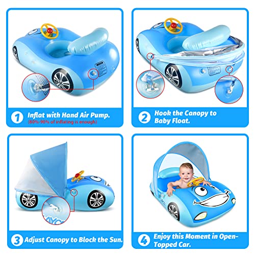 Laycol Baby Pool Float With Upf50+ Adjustable Canopy，Car Shaped Baby Swimming Float，Infant Baby Floatie，Toddler Pool Float For Baby 3-36 Months #TOP6