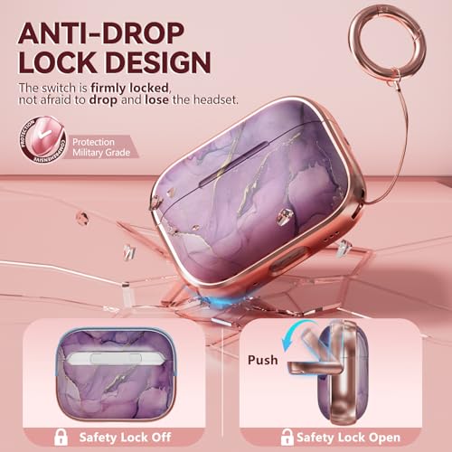 Image of Inesore for AirPods Pro 3 Case Cover 2025 with Lock-Purple Gold Marble | Two-Piece Design,with Gold Keychain & Clean Pen, As Phone Stand,Support Wireless Charging,Cute Luxury Case for Women Girly