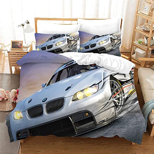 WFBZ Parure de lit Housse de Couette de Voitures, Voiture de Sport avec Fermeture éclair avec taie d'oreiller (07, 140x210/63*63) Cover