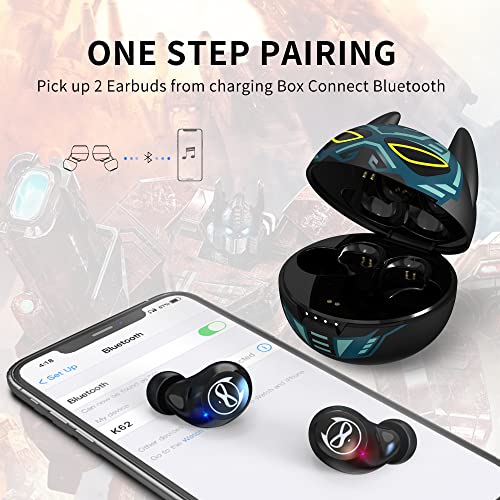 Image of Wireless Earbuds, Bluetooth 5.0 Stereo Headphones, in-Ear Sweat-Proof Wireless Earphones Dual Mic and Noise Reduction, Touch Control Headset with Cartoon Blue Changing Men Charging Case