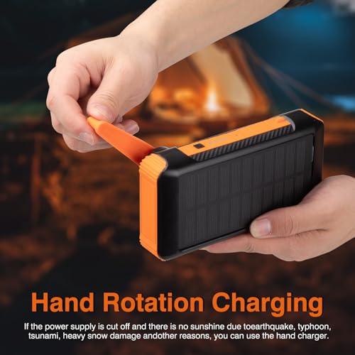 Image of Solar Power Bank 20000mAh Built in Hand Crank and 4 Cables,22.5W Fast Charge Power Bank Solar Portable Charger LEDs Flashlight,Fast Charging Battery Pack for Outdoor Camping Survival Gear