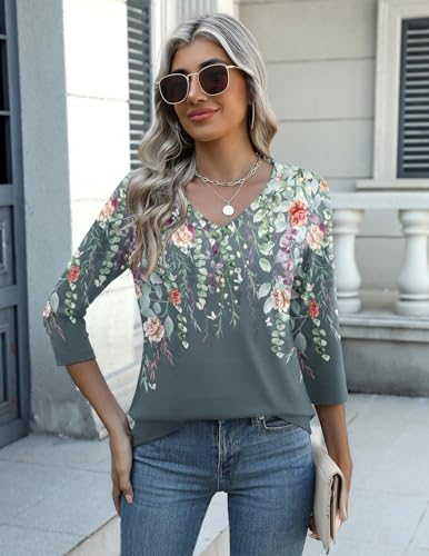 Image of Zeagoo Womens Blouse Casual 3 /4 Length Sleeve V Neck Basic T-Shirts Spring Summer Cute Tunic Tops Business Work Tees