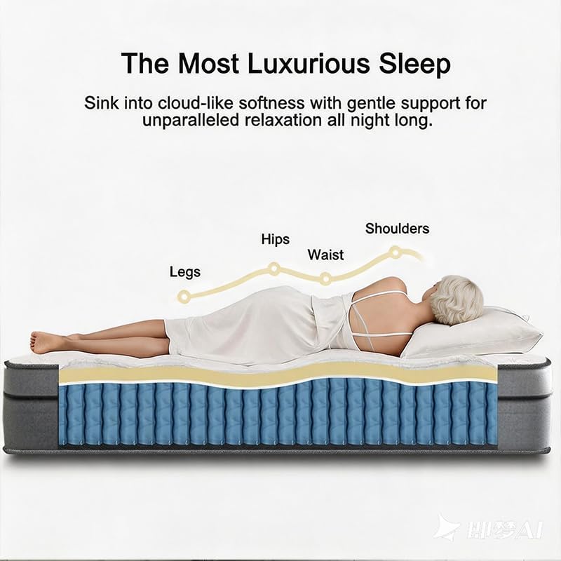 10 Inch Queen Size Mattress in a Box, Pocket Spring Queen Bed Mattress Soft Comfort, 60x80 Inch Queen Mattress