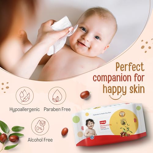 Image of LuvLap Moisturising Wet Wipes without Lid For Baby Skin, Enriched With Jojoba Oil & Vitamin E, pH Balanced, Dermatologically Safe, Paraben & Sulphate Free, 72 Wipes, pack of 12