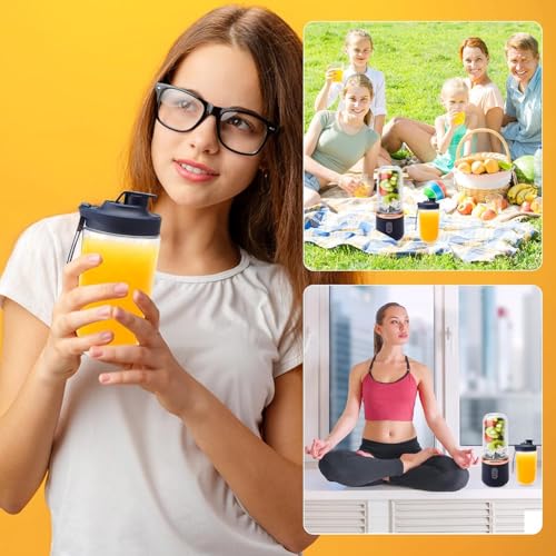Image of Portable Blender for Smoothies & Juices, USB Rechargeable Personal Blender, 400ML Mini Juicer Mixer Grinder with 6 Stainless Steel Blades, 3 Speed Modes, 40W Powerful Motor, 1500mAh Battery