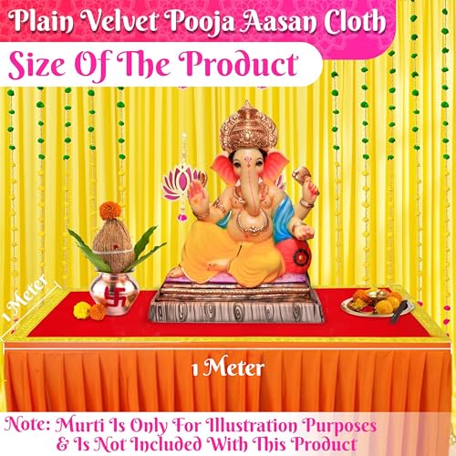 Image of Bhakti Lehar (1 Meter) Big Large Size Plain Red Velvet Pooja Aasan for God Idol /Chowki Aasan Kapda Cloth for Temple Shelf Home Mandir, Ganesh Baithak and God Idol Sitting - Pack of 2