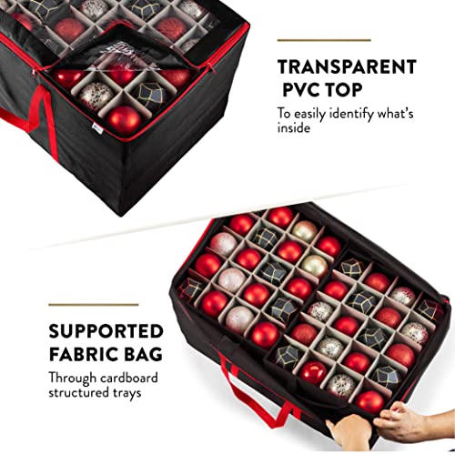 Premium Large Carrying Christmas Ornament storage Box with Clear Lid, 3" Compartment, Contains 10 Trays, Keeps 200 Holiday Ornaments & Xmas Accessories, Made Of Tear Proof Made Of 600D Oxford Fabric - Image 6