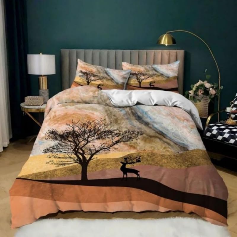 Housse de couette 140x200 cerf chocolat anti-décoloration parure de lit 3D
