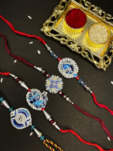 Mahi Set of 4 Rakhi for Brother with Meenakari Work for Rakshabandhan - Rakhi for Bhaiya, Bhai, Brother (CO1104285RC)