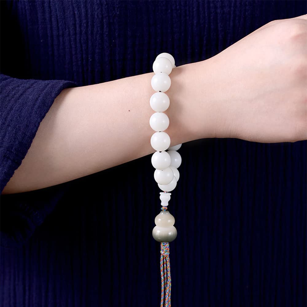 Bracciale con Perline di radice Bodhi in Giada Bianca