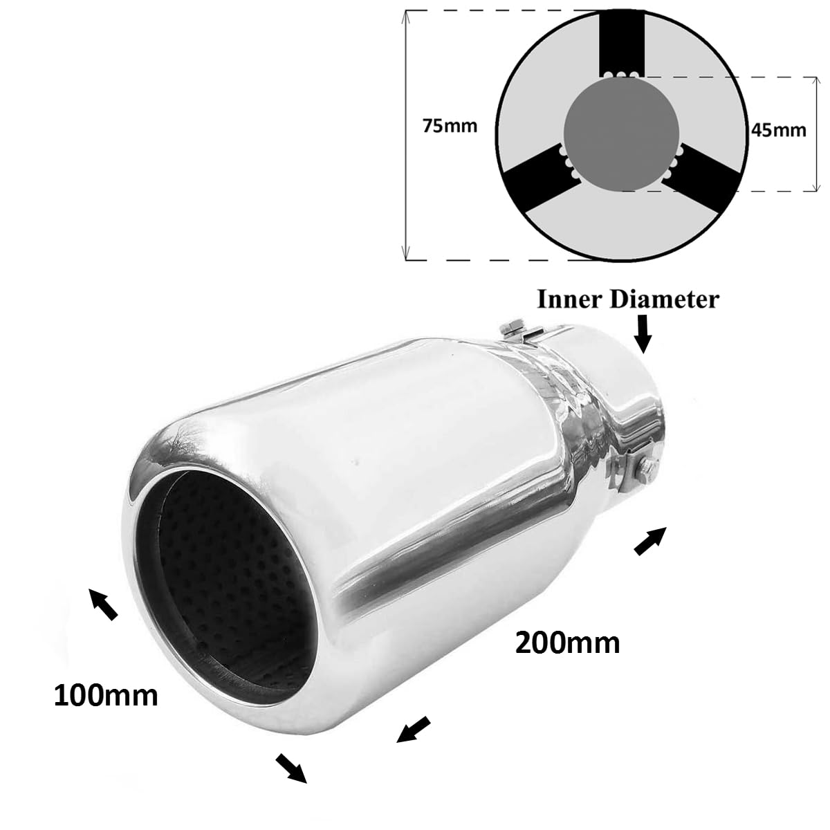 6818 Universel Embout D'echappement Acier Inoxydable jusqu'a 68mm Chrome