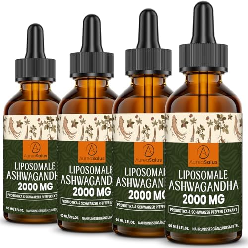 Liposomale Ashwagandha-Tropfen 2000 mg mit Schwarzem Pfeffer, Vegan, 240 ml | Natürlicher Ashwagandha-Wurzelextrakt · 3-in-1 Rezeptur · Mit Schwarzem Pfeffer & ausgewählten Kulture