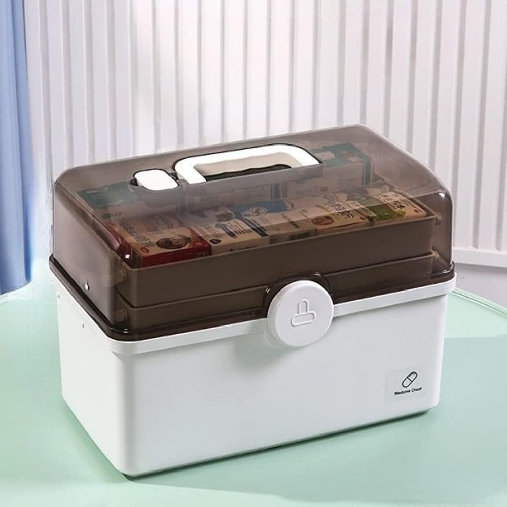 Mofish Plastic Medical Storage Box Clear Medicine Box Organizer Container, Home Emergencies First Aid Kit Pill Case with Compartments and Portable Handle for Bathroom Cosmetics