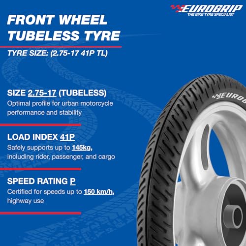 Image of Eurogrip Tyres | 2.75-17 41P 4PR ATT 450 FORTUNA Tubeless | Tyre for Front | Manufacturing Year: 2025
