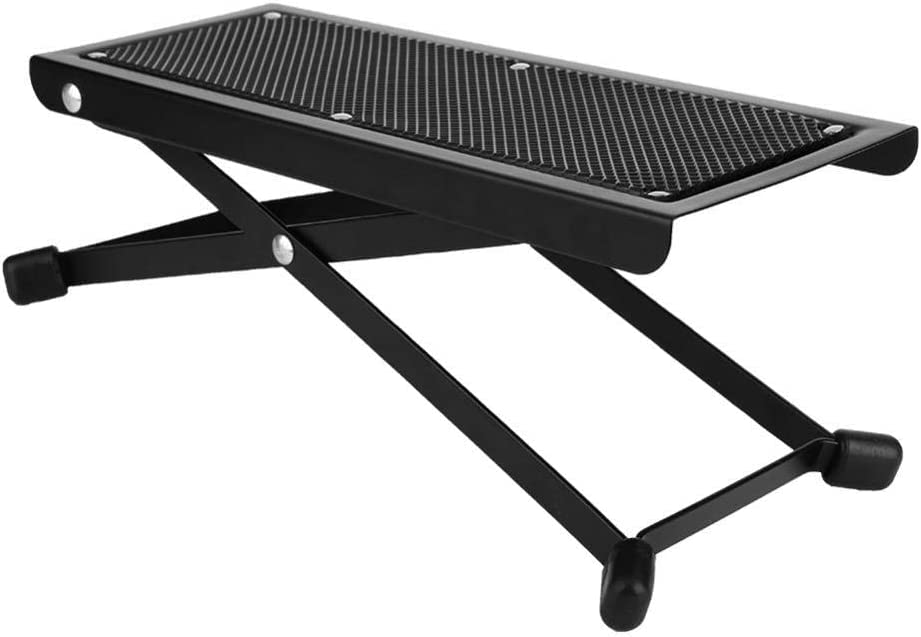Image of kh Guitar Foot Stool 5 Adjustable Height Folding Foot Rest Made of Solid Iron Guitar Foot Stand for Classical Guitar Non Skid Metal Guitar Pedal for Comfortable and Solid Support