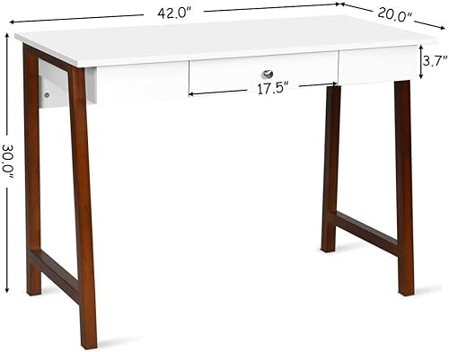 Miniatura 3 de Tangkula Escritorio blanco para computadora con cajón de almacenamiento, mesa de tocador de maquillaje, escritorio de estudio para oficina en casa,