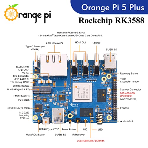Image of Orange Pi 5 Plus 8G with 64GB eMMC Module RK3588 8 Core 64 Bit Single Board Computer, 2.4GHz Frequency Open Source Board Run Orange Pi OS,Android,Debian,Ubuntu (Pi 5 Plus 8G+64GB eMMC+TC Supply)