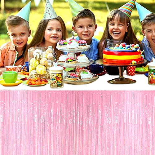 4 Pack 29X108 Inch Metallic Foil Fringe Tinsel Table Skirts For Rectangle Tables Streamer Curtains Backdrop For Wedding, Birthday, Parade Floats, Christmas Decorations Party Supplies(Macaron Pink) #TOP4
