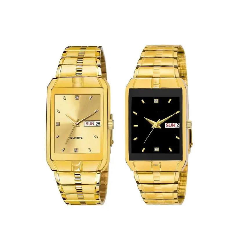 Image of Gold Plated Analogue Quartz Watch with Day & Date for Men, Gold Strap Casual Watch