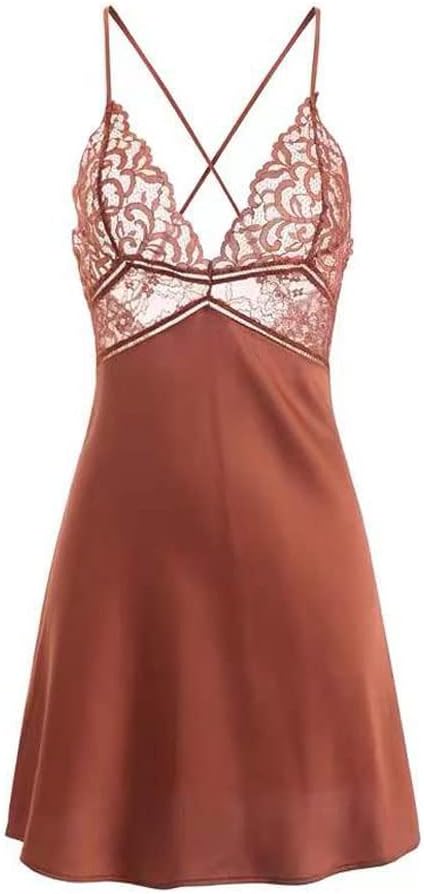 Ladies underwear sexy suspender dress ice silk texture back cross night skirt low-cut V-neck sexy underwear